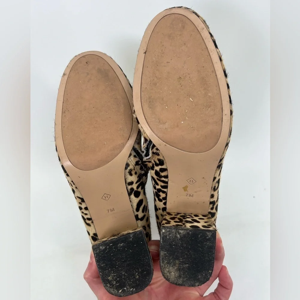 Halogen Alexa leopard print calf hair ankle booties side zip almond toe 7 seven